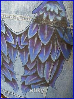 Angel Wings Painted Jean Jacket Size Large Sleeveless