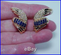 Angel Wings Sapphire Diamond Earrings 14K Gold Large Heavy