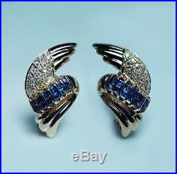 Angel Wings Sapphire Diamond Earrings 14K Gold Large Heavy Vintage Estate