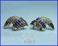 Angel Wings Sapphire Diamond Earrings 14K Gold Large Heavy Vintage Estate