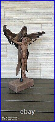 Angel Wings Sculpture Jesus Christ Wood Altar Crucifix Large Cross Icon Carved