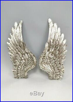 Angel Wings Set of 2 Wall Sculpture Silver Glitter Wall Decoration Shabby Chic