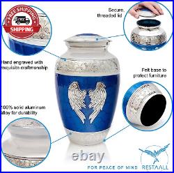 Angel Wings Urns for Ashes Adult Male. Blue Cremation Urns for Human Ashes Adult