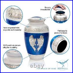 Angel Wings Urns for Ashes Adult Male. Blue Cremation urns for Human Ashes Adult