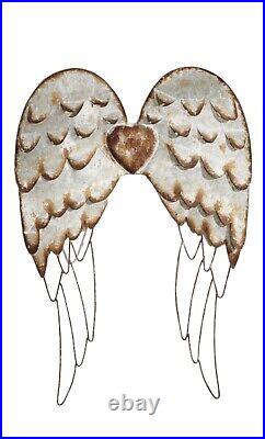 Angel Wings Wall Plaque 27 High Metal With Silver Detailing Copper Heart Accent