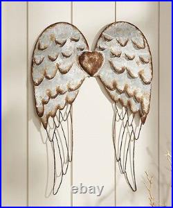 Angel Wings Wall Plaque 27 High Metal With Silver Detailing Copper Heart Accent