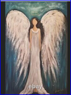 Angel original art Jade Abstract wings dress painting Large 2x3ft Laura Fiorillo