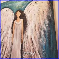 Angel original art Jade Abstract wings dress painting Large 2x3ft Laura Fiorillo