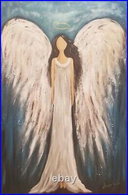 Angel original art Jade Abstract wings dress painting spiritual Large 24x36