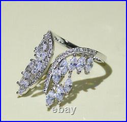 Angle Wings Adjustable Wedding Ring 14K White Gold Over 2.5 Ct Simulated Diamond