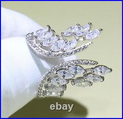 Angle Wings Adjustable Wedding Ring 14K White Gold Over 2.5 Ct Simulated Diamond