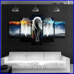 Anime Angel Girl Wings Fire & Ice Framed 5 Piece Canvas Wall Art Painting Print