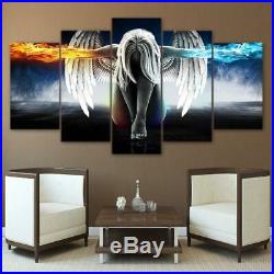 Anime Angel Girl Wings Fire & Ice Framed 5 Piece Canvas Wall Art Painting Print