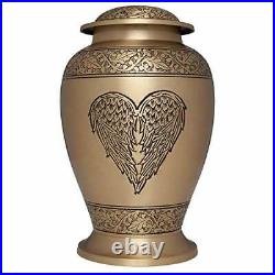 Ansons Urns Angel Heart Cremation Urn Gold Winged Heart Funeral Urn for Hum