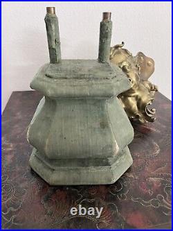 Antique Bronze Cherub With Wings LARGE Heavy Cast Statue On The Wood Pedestal