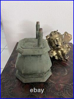 Antique Bronze Cherub With Wings LARGE Heavy Cast Statue On The Wood Pedestal