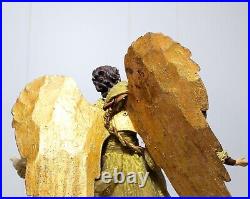 Antique Large Angel Christmas Tree Topper Paper Mache Gold Gilt Wings