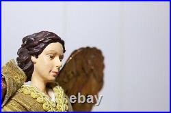 Antique Large Angel Christmas Tree Topper Paper Mache Gold Gilt Wings
