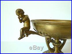 Antique Large Cup Bronze 19th Putti Lovers Napoleon III Cassolette Angel Wings