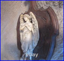 Antique Large Holy Water Font French Pipe Clay Angel With Wings & Shell basin