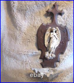 Antique Large Holy Water Font French Pipe Clay Angel With Wings & Shell basin