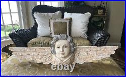 Antique/ Vintage Solid Carved Wooden Angel Head & Wings, Statue Hanging Pediment