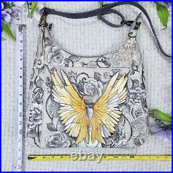 Anuschka Guardian Angel Wings Floral Hobo Bag Hand Painted Genuine Leather