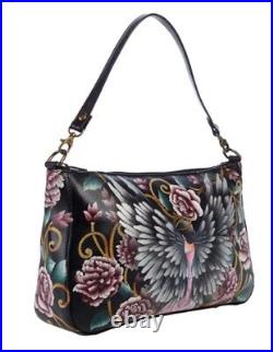 Anuschka Hand Painted Leather GUARDIAN ANGEL BLACK Large Shoulder Bag NWT