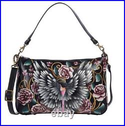 Anuschka Hand Painted Leather GUARDIAN ANGEL BLACK Large Shoulder Bag NWT