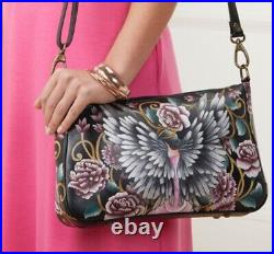 Anuschka Hand Painted Leather GUARDIAN ANGEL BLACK Large Shoulder Bag NWT