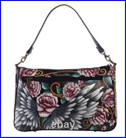 Anuschka Hand Painted Leather GUARDIAN ANGEL BLACK Large Shoulder Bag NWT