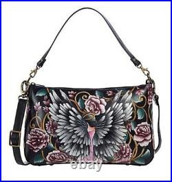 Anuschka Hand Painted Leather GUARDIAN ANGEL BLACK Large Shoulder Bag NWT