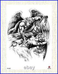 Arm tattoos angel wing warrior fighting devil large 8.25 temporary