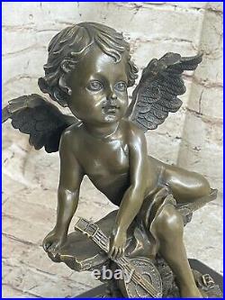 Art Nouveau Bronze Cherub With Wings LARGE Heavy Hot Cast Statue GORGEOUS