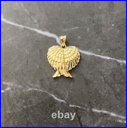 Authentic 10K Yellow Gold Angel Wings Heart Charm/Pendant, 10K Diamond Cut Charm