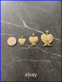 Authentic 10K Yellow Gold Angel Wings Heart Charm/Pendant, 10K Diamond Cut Charm