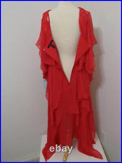 BCBG Maxazria Red Angel Wing Sleeve Tiered Asymmetrical 100% Silk Gown NWOT L