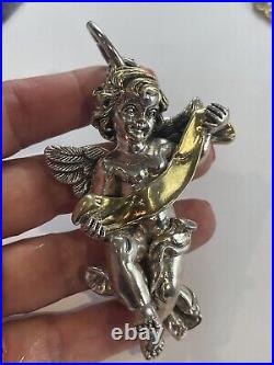 BEAUTIFUL Large VINTAGE 925 STERLING SILVER 3 D WINGED ANGEL PENDANT 3.5