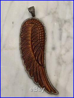 BNWOT Extra Large Pave Diamond Wooden Angel Wing Pendant