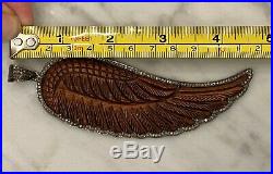 BNWOT Extra Large Pave Diamond Wooden Angel Wing Pendant