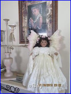 Beautiful Angel Doll-dressed In Lace Ivory-large Angel Wings-excellent Condition