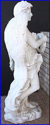 Beautiful Angel with Wreath Hand Carved Carrara Solid Marble Large Wings