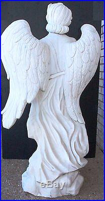 Beautiful Italian Carrara Solid Marble Hand Carved Large Winged Angel w Wreath