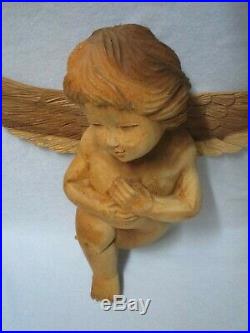 Beautiful Large 17 Carved Wood Cherub Angel with Wings