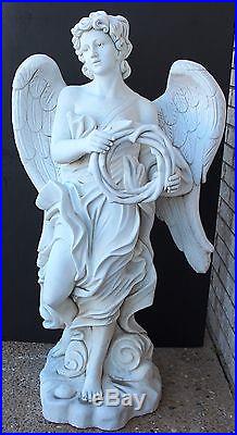 Beautiful One Piece Angel with Wreath Hand Carved Carrara Marble Large Wings