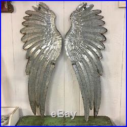 Beautiful Set Of Large 43 Galvanized Metal Angel Wings Rustic Wall Decor Pair