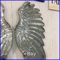 Beautiful Set Of Large 43 Galvanized Metal Angel Wings Rustic Wall Decor Pair
