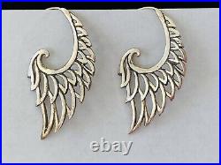 Beautiful Vintage Sterling Silver Angel Wing Hook Large Hoop Dangle Earrings