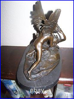 Beautiful bronze statue on marble base classical figures/winged seduction