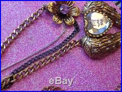 Betsey Johnson Vinatge Fly With Me Large Angel Wing Crystal Heart Necklace MINT